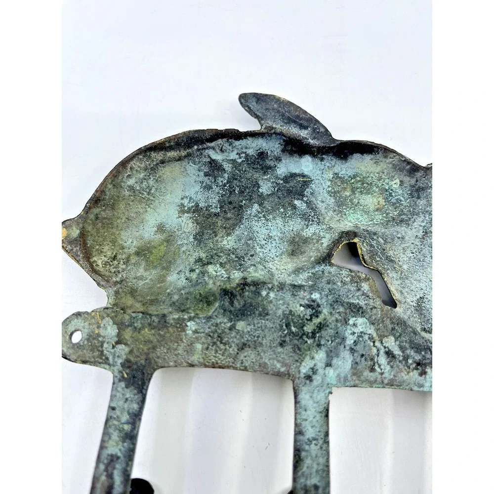 VTG Cast Iron Bunny Rabbit Wall 4 Hook Coat Key Apron Holder Primitive